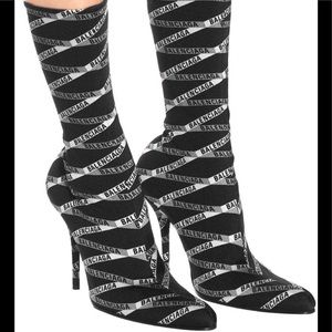 Balenciaga Logo Black White Knife Booties Boots